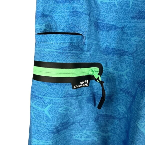 Hook & Tackle Divers Board Shorts Men's 28 Blue Mahi & Tuna Fish Pattern - Picture 4 of 8